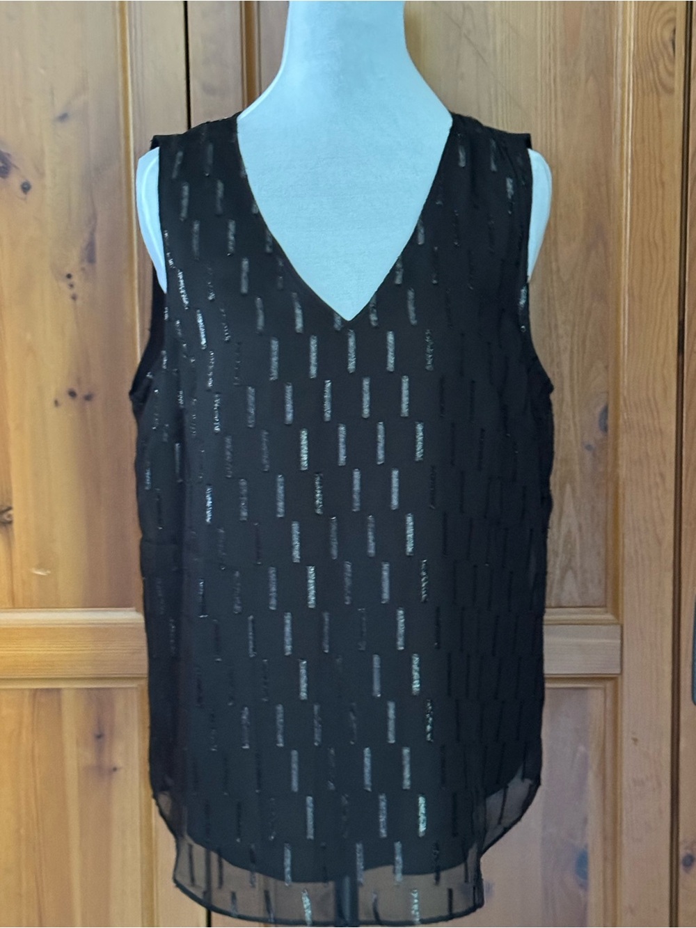 Banana Republic Sheer Black and Metallic Sleeveless Blouse- Fully lined- Size M